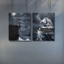 Conjunto de Posters de Stormy Sea y Lighthouse