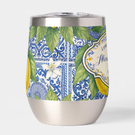 Azulejo de País Francés Azul Limón con Nombre Mono