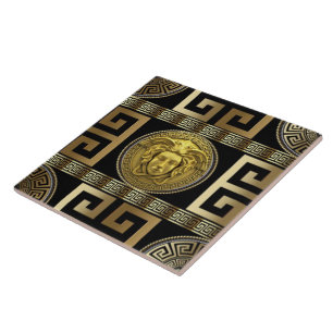 Azulejo de pared Llave Griega Medusa Dorada "El Nu