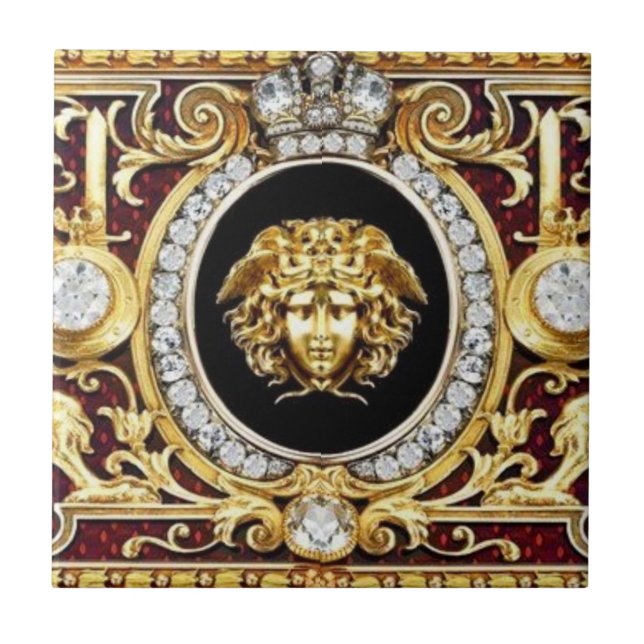 Azulejo de pared Medusa dorada con gemas (Frente)
