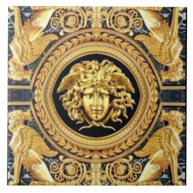 Azulejo de pared Medusa dorada y Esfinge (Frente)
