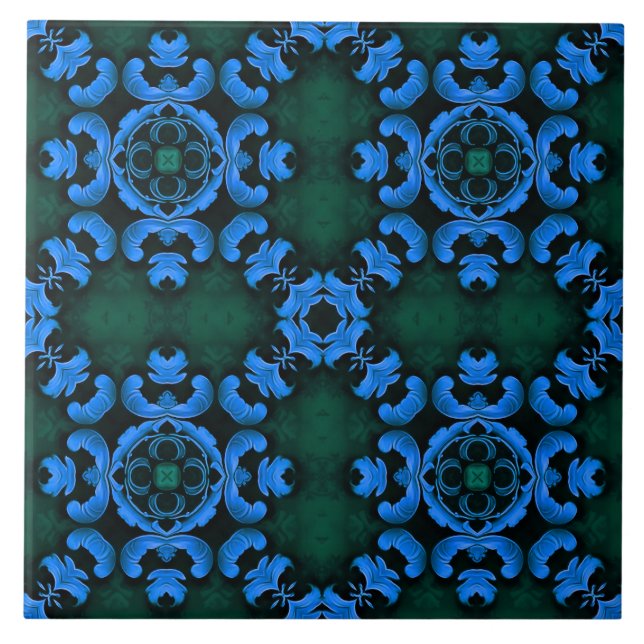Azulejo de patrón arabesco azul elegante (Frente)