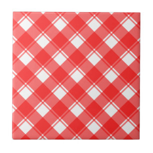 Azulejo de Patrón de Cuadros Escoceses Rojo Blanco