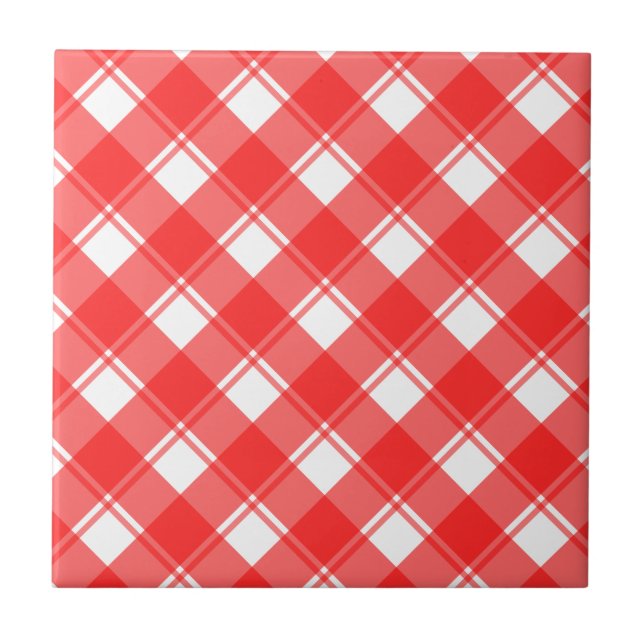 Azulejo de Patrón de Cuadros Escoceses Rojo Blanco (Frente)