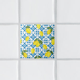Azulejo de patrón de limón country francés azul ac