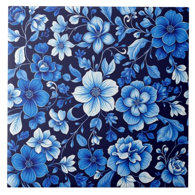 azulejo de patrón floral azul (Frente)