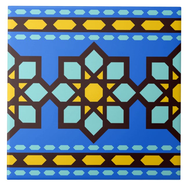azulejo de patrón geométrico islámico azul (Frente)