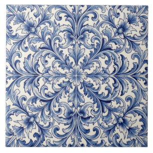 azulejo de pergamino azul vintage