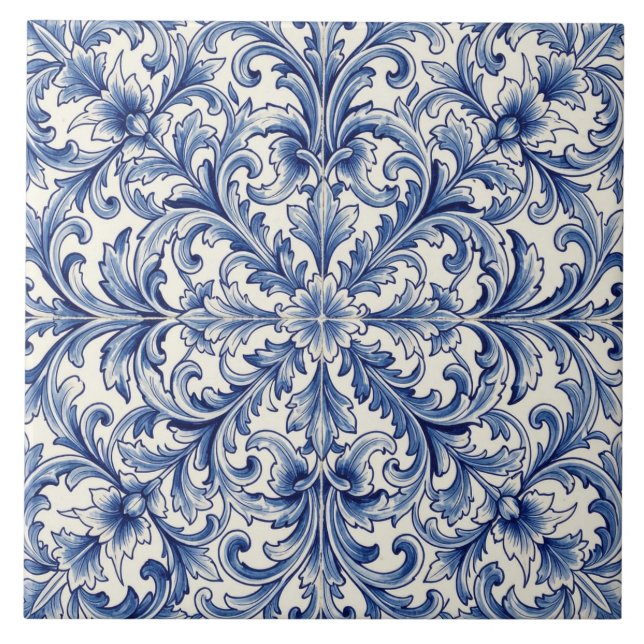 azulejo de pergamino azul vintage (Frente)