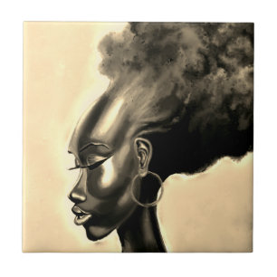Azulejo de Pintura de Mujer Africana Bonita
