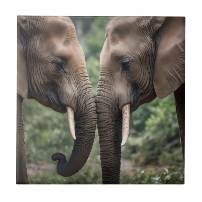Azulejo "De tronco a tronco: un suave abrazo de elefante"  (Frente)