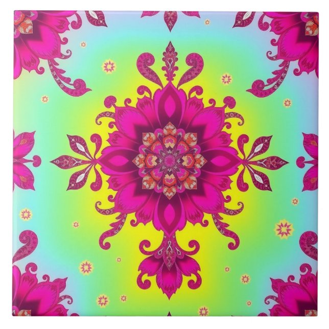 Azulejo Declaración de las Damas Floral Rosa Chintz Tile (Frente)