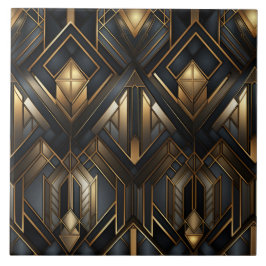 Azulejo Deco dorado y negro, vista del paisaje urbano