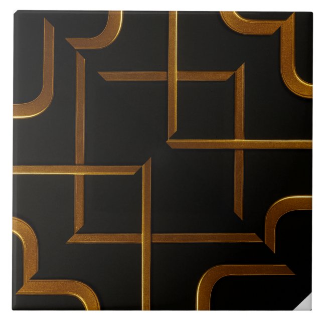 Azulejo Deco Grid Black Gold Luxury Geometric Bathroom Til (Frente)