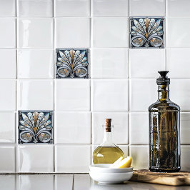 Azulejo Deco hermoso blanco negro dorado de vidrio irlandé