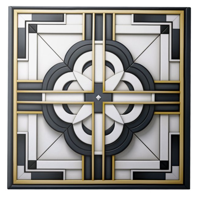 Azulejo  Deco Hermoso Negro Blanco Dorado  (Frente)