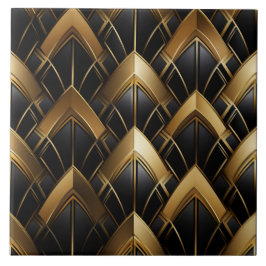 Azulejo Deco negro y oro, zigzags y líneas
