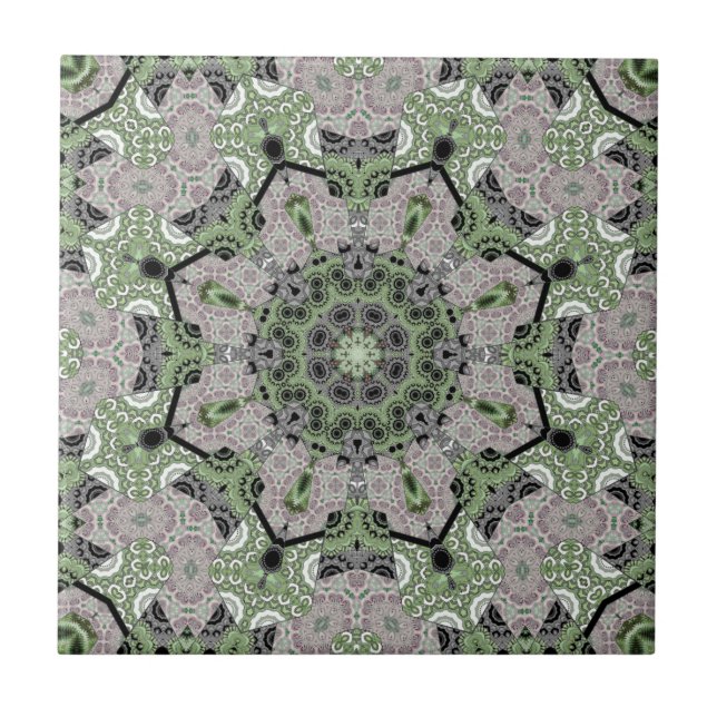 Azulejo Decodificación de color gris verde ornamental abst (Frente)