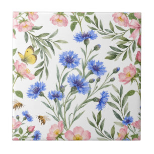 Azulejo Decor Botánico de Flores Silvestres de Cabaña Ingl