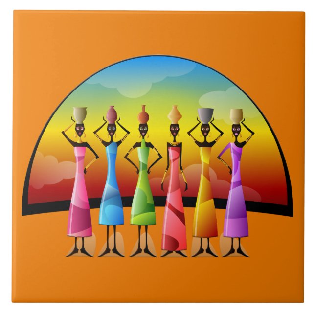 Azulejo decoración adorable de damas tribales africanas (Frente)