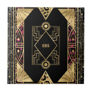 Azulejo Decoración Art Deco Angular Morado y Oro