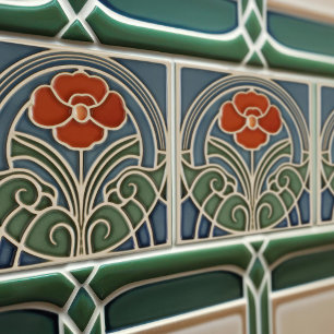 Azulejo Decoración Art Nouveau Art Deco de Tulip Rojo