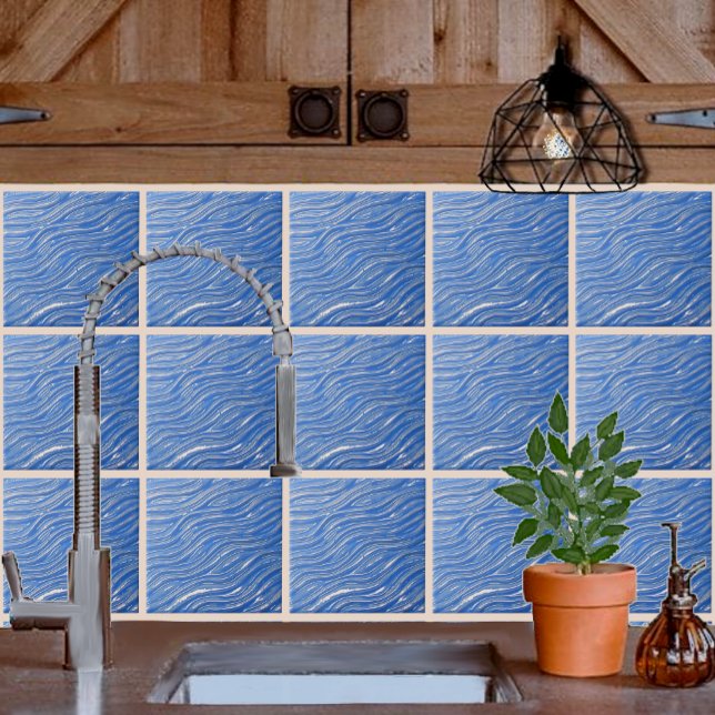 Azulejo Decoración cerámica Tile Aspecto de agua azul (blue flowing water pattern on a kitchen backsplash.)