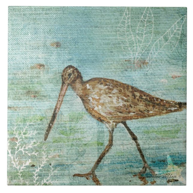 Azulejo Decoración costera de Snipe Shorebird Beach (Frente)
