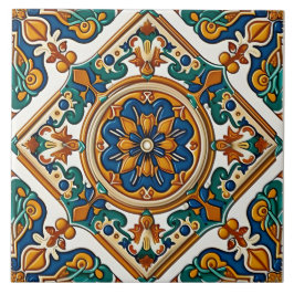 Azulejo Decoración de amarillo verde azul mediterráneo