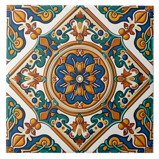 Azulejo Decoración de amarillo verde azul mediterráneo (Frente)