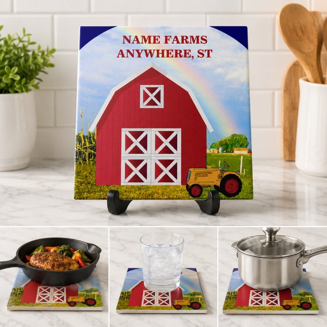 Azulejo Decoración de granja de campo personalizada del gr (Personalized Red Barn Farm Country Decor Ceramic Tile)