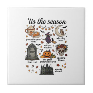 Azulejo Decoración de Halloween Bruja Calabaza Cráneo_1
