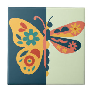 Azulejo Decoración de mariposa colorida con elementos flor