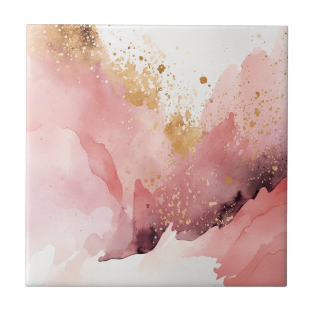 Azulejo Decoración de mármol rosa y dorado en el agua (Frente)