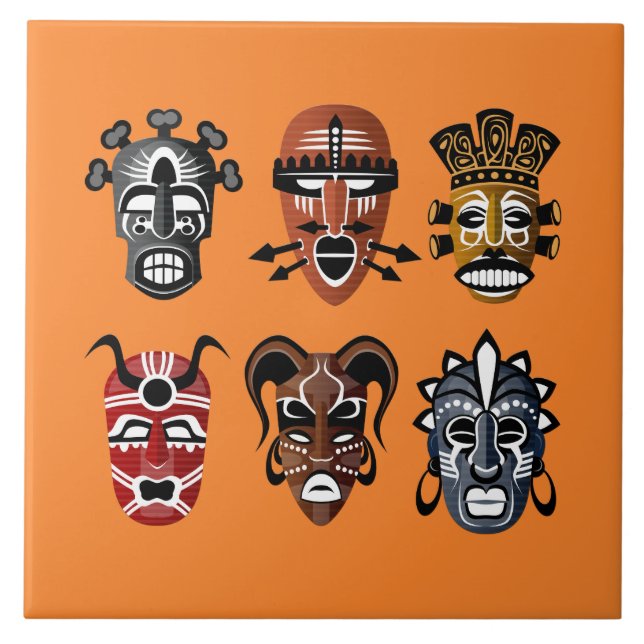 Azulejo Decoración de máscaras africanas muertas (Frente)