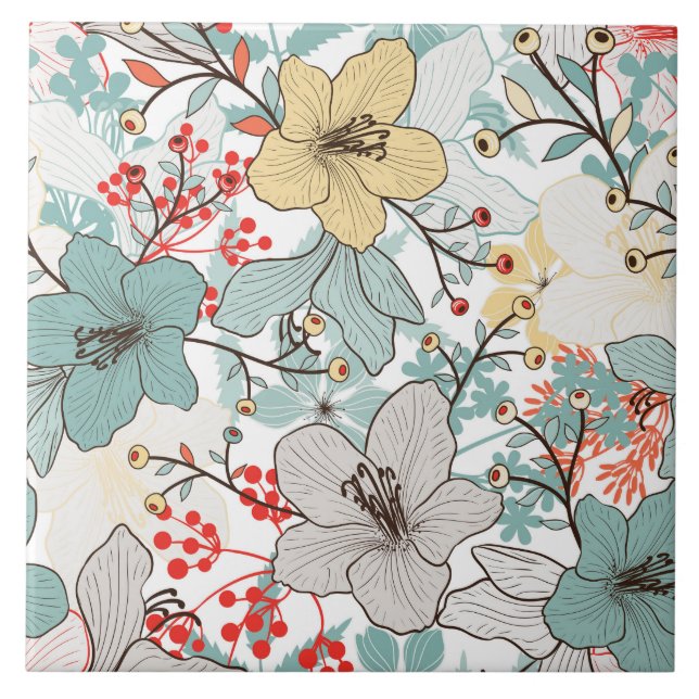 Azulejo decoración de motivos florales de bonito cerámica (Frente)