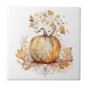 Azulejo Decoración de otoño con calabaza y hojas