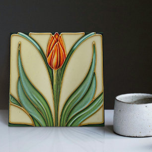 Azulejo Decoración de pared de tulipán rojo Art Nouveau Ar