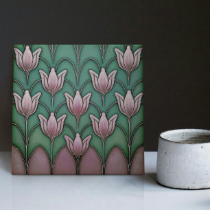 Azulejo Decoración de pared de tulipanes simétricos violet