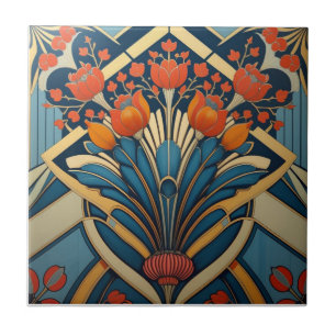 Azulejo Decoración de pared floral abstracta Art Deco de M