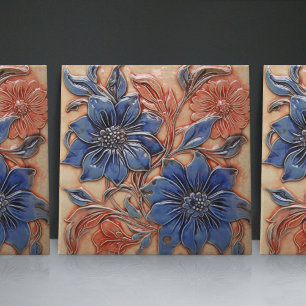 Azulejo Decoración de pared floral azul marino quemada nar