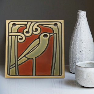 Azulejo Decoración de pared Mackintosh Bird Green Red