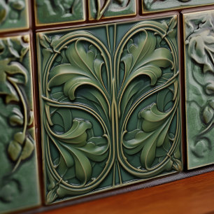 Azulejo Decoración de pared verde esmeralda Art Nouveau Ce