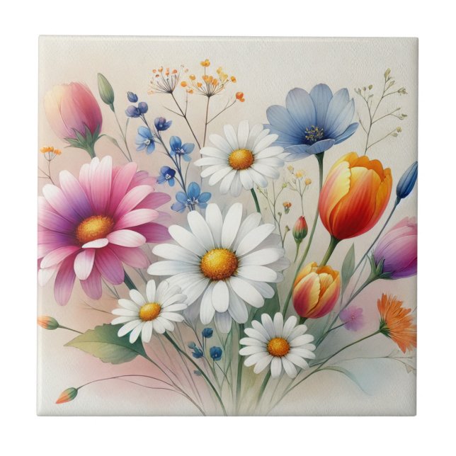 Azulejo Decoración de primavera y verano de flores silvest (Frente)