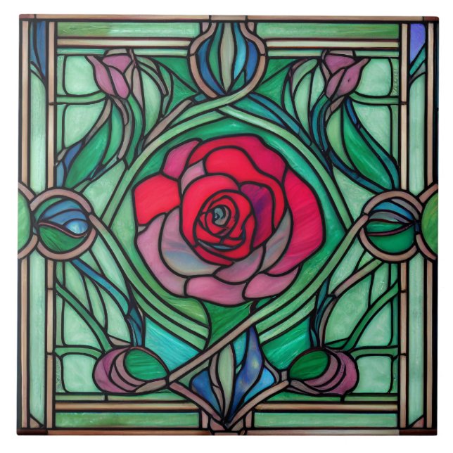Azulejo Decoración de Rosa floral Art Nouveau (Frente)