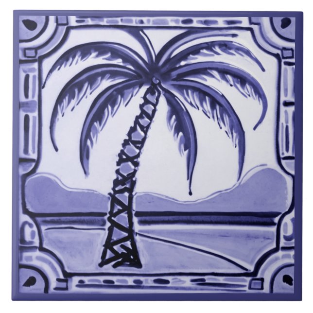 Azulejo Decoración de una casa de playa blanca y azul palm (Frente)