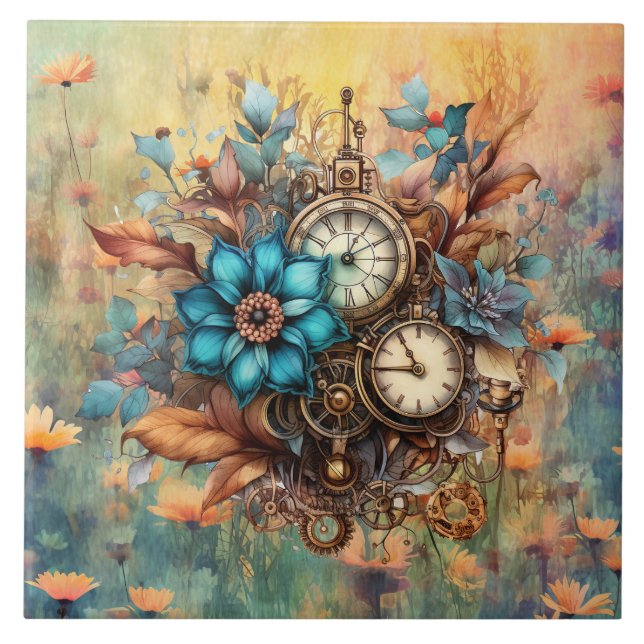 Azulejo Decoración floral de vapor (Frente)