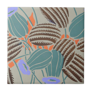 Azulejo Decoración floral moderna boho azul turquesa y lav