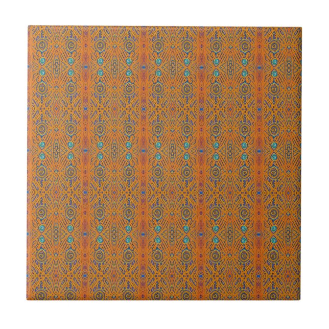 Azulejo Decoración geométrica de calabaza naranja turquesa (Frente)