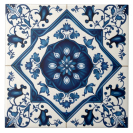 Azulejo Decoración mediterránea floral azul